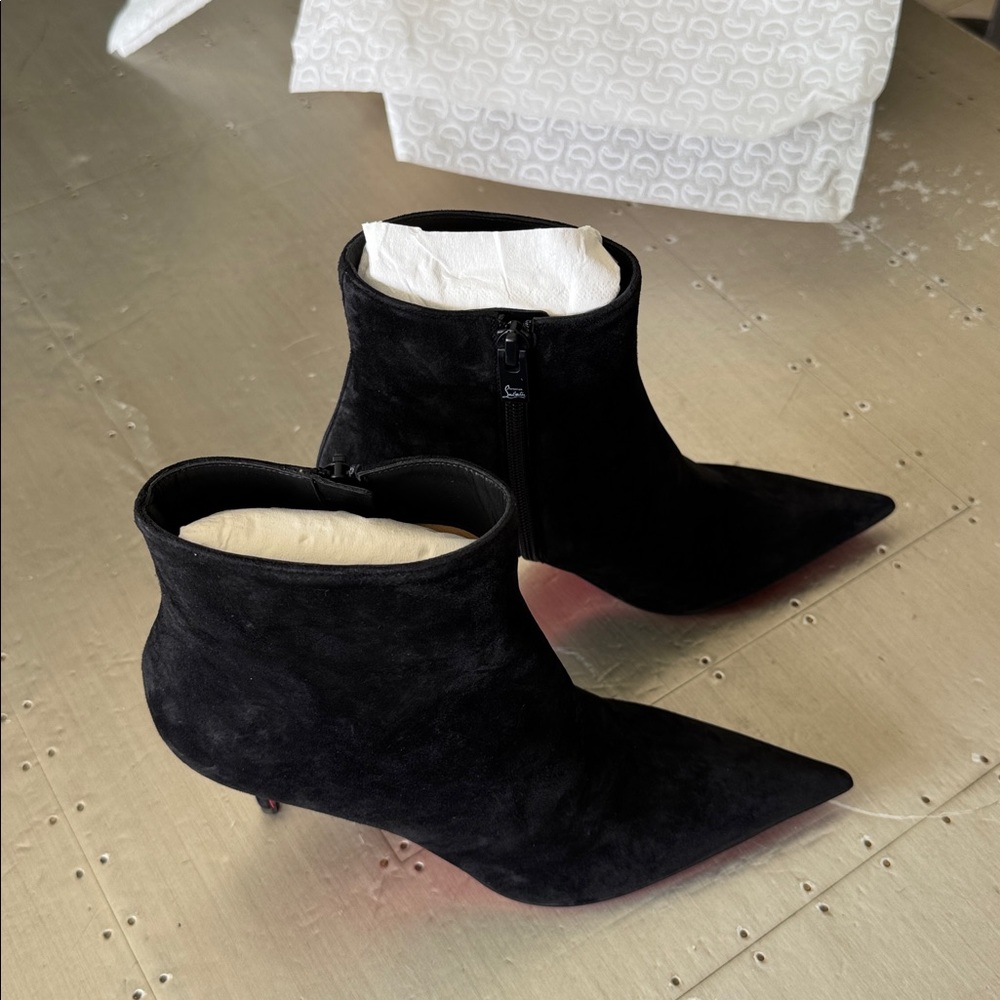 Christian Louboutin so apostropha black suede boot booty 80mm stiletto sz 37.5 - Picture 3 of 10
